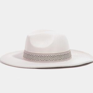 Elegant White Fedora Hat with Patterned Band